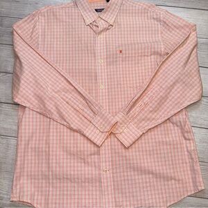 Izod Men's Peach Checkered Button Down Shirt